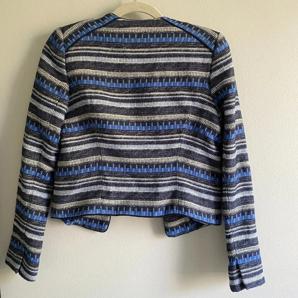 RW&Co Striped Tweed Blue Striped Open Front Cropped Blazer Jacket Size 2 - Picture 5 of 13